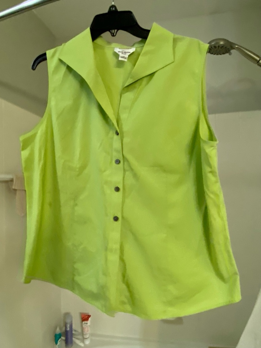Talbots Sleeveless Cotton Button Down Summer Blouse.  Size XL. EC. Light Green - Picture 8 of 12